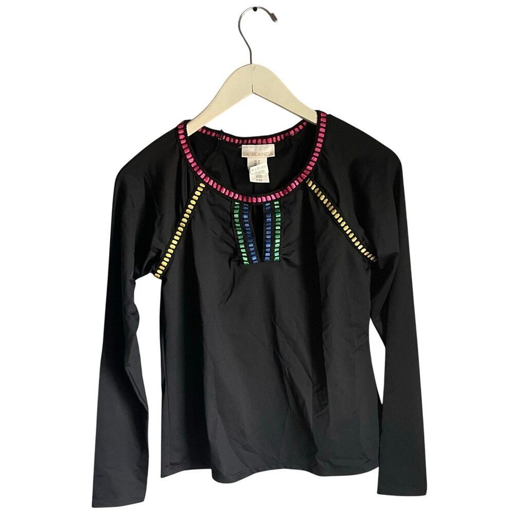 La Blanca Black Pink Long Sleeve Shirt Sun Shirt Bohemian Resortwear Size Medium